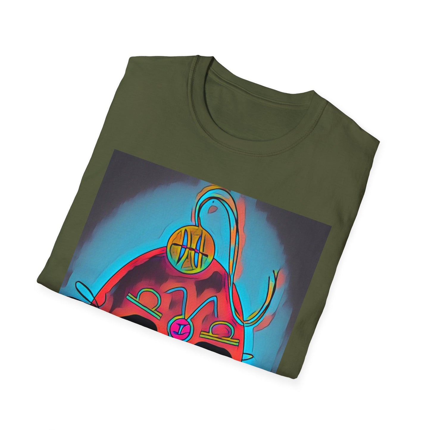 Zodi-ABSTRACT T-Shirt (Turquoise & Red-Orange)