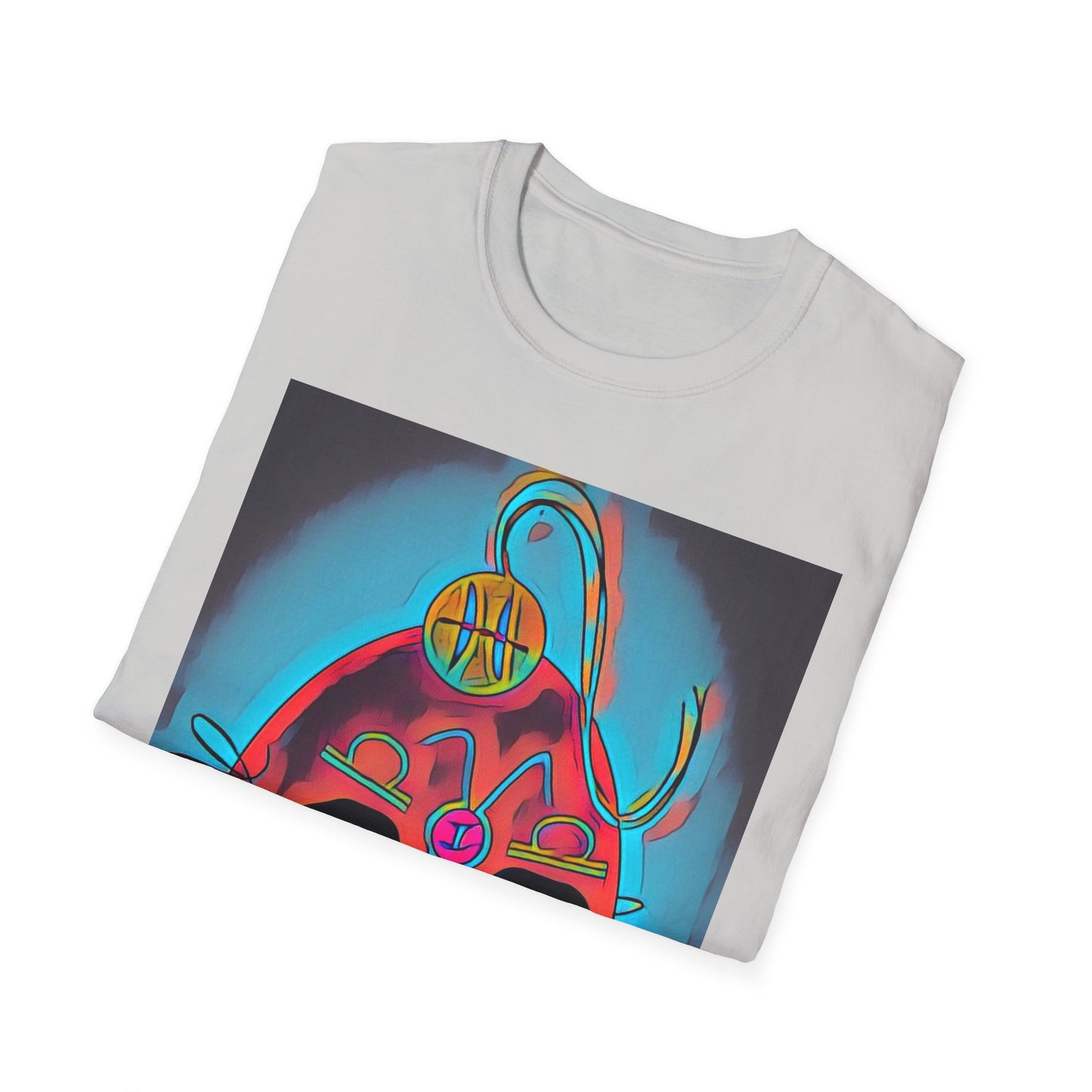 Zodi-ABSTRACT T-Shirt (Turquoise & Red-Orange)