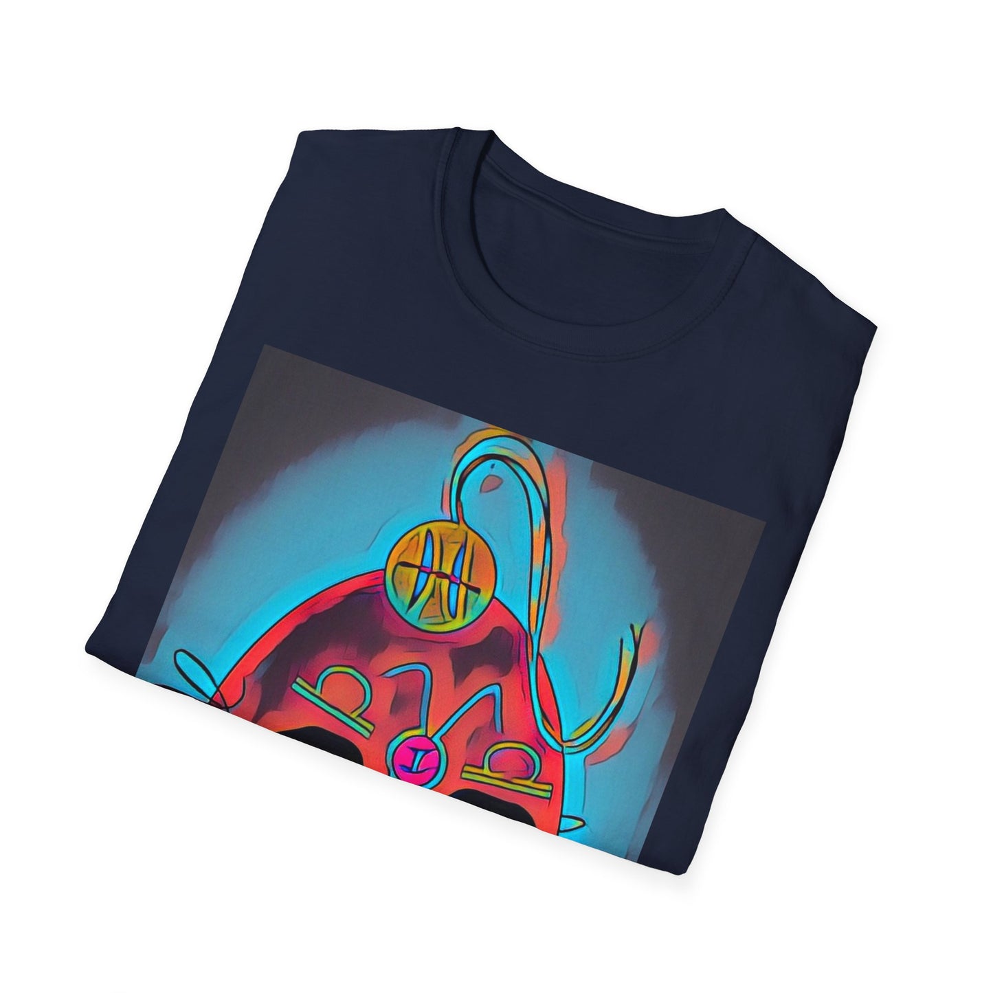 Zodi-ABSTRACT T-Shirt (Turquoise & Red-Orange)