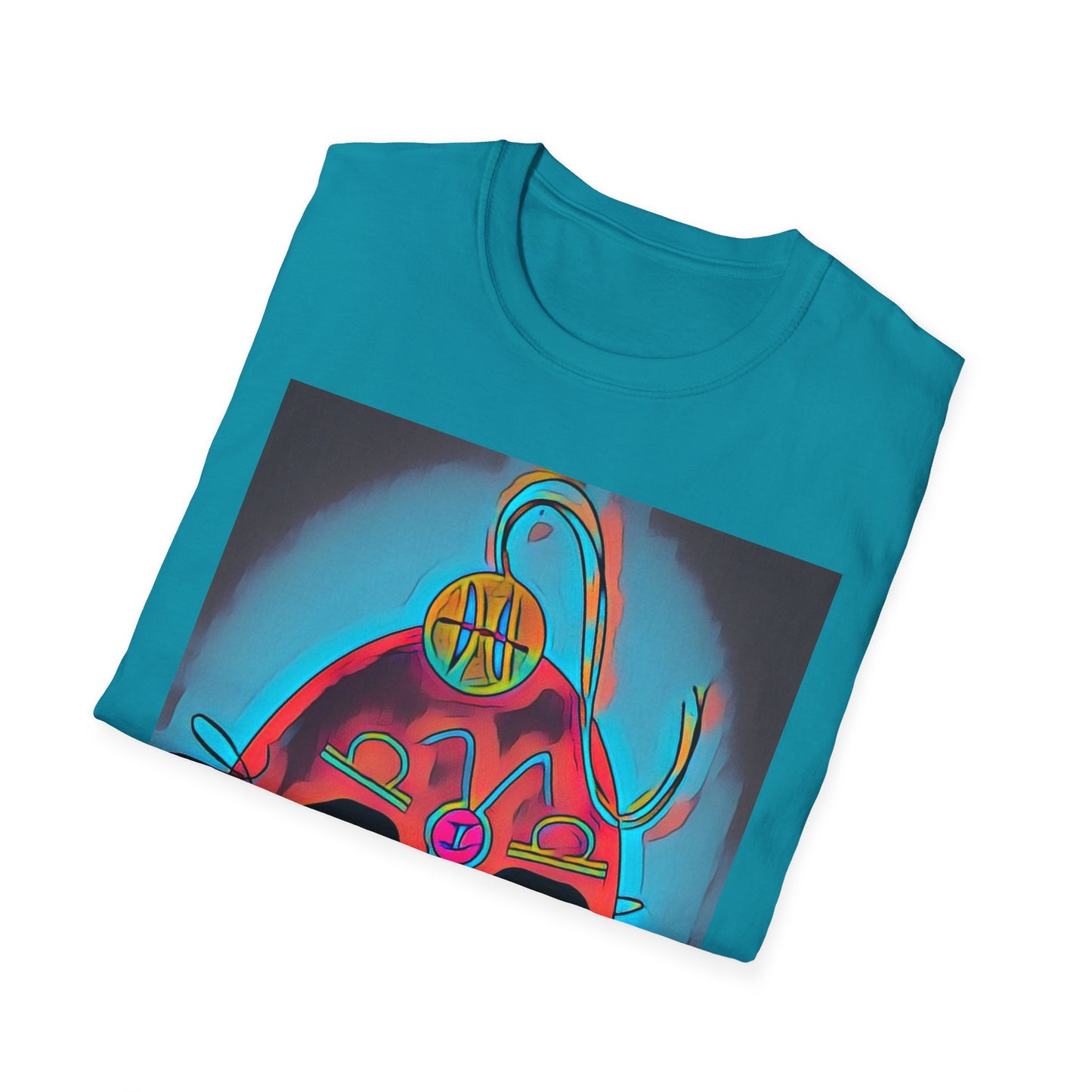 Zodi-ABSTRACT T-Shirt (Turquoise & Red-Orange)