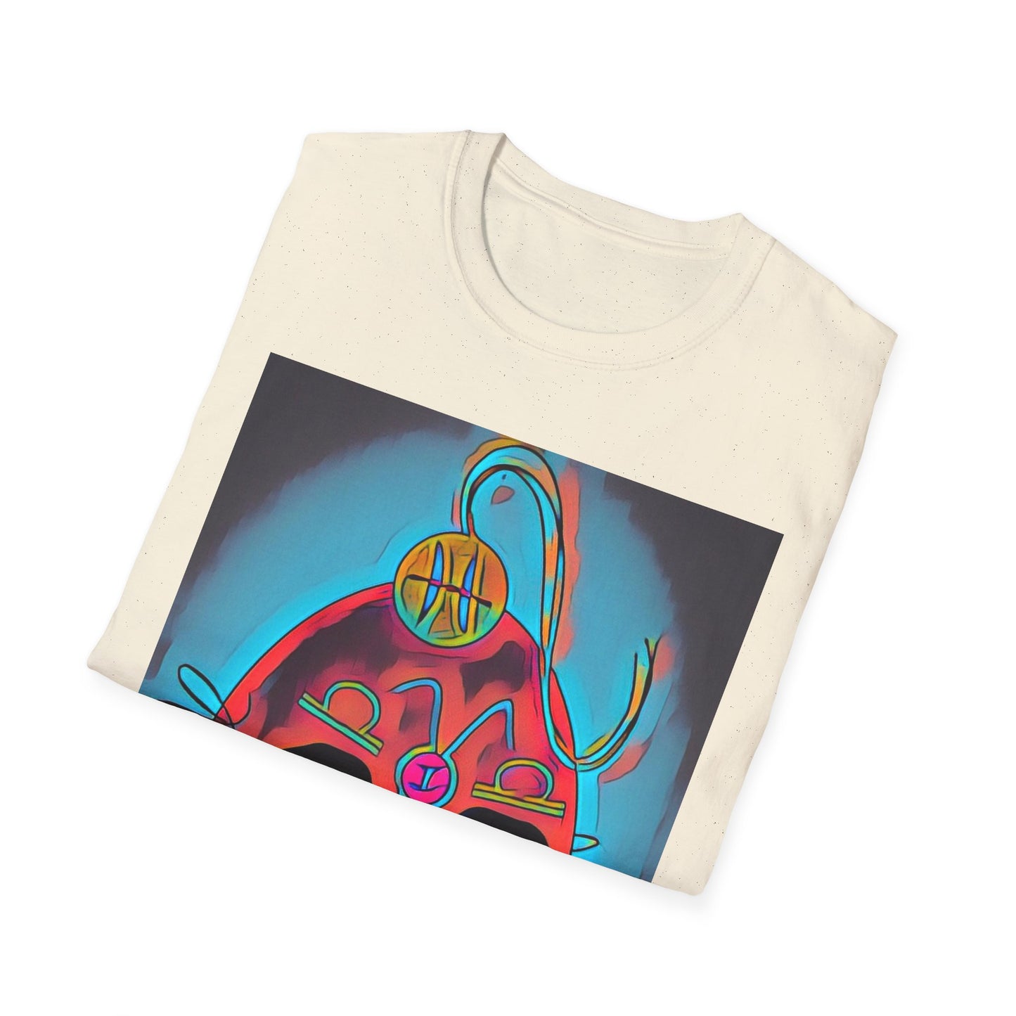 Zodi-ABSTRACT T-Shirt (Turquoise & Red-Orange)