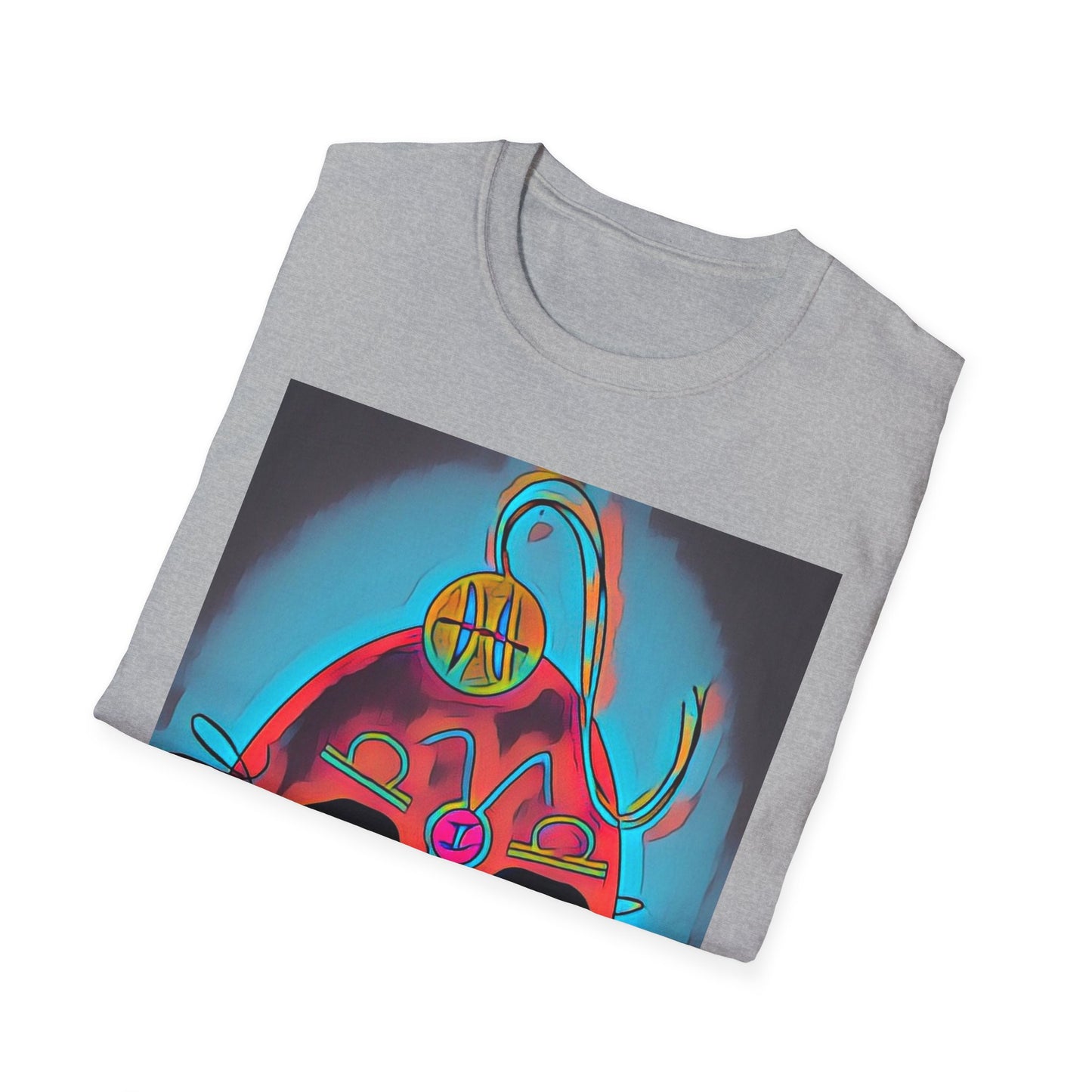 Zodi-ABSTRACT T-Shirt (Turquoise & Red-Orange)