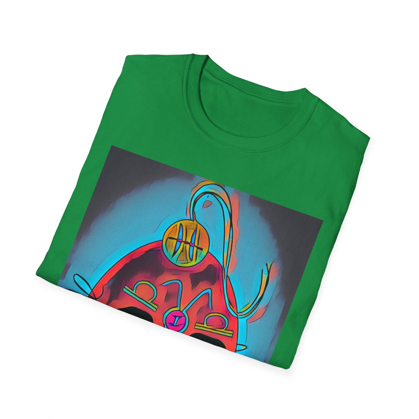 Zodi-ABSTRACT T-Shirt (Turquoise & Red-Orange)