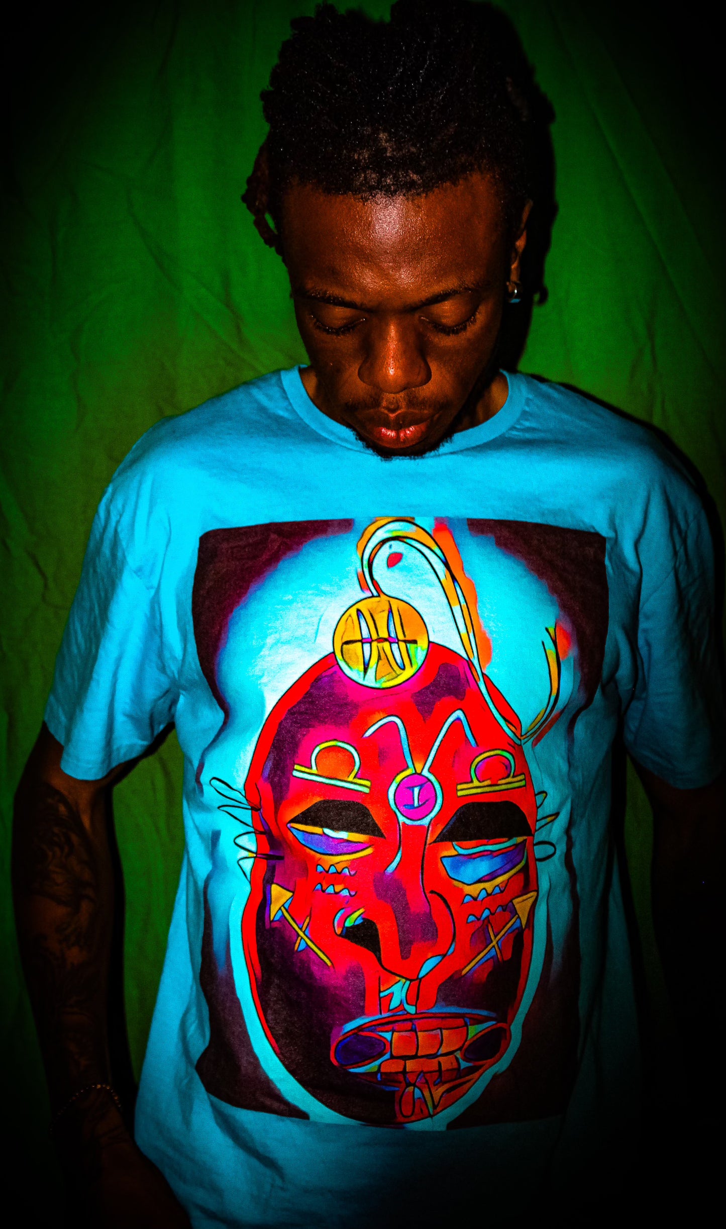 Zodi-ABSTRACT T-Shirt (Turquoise & Bright Orange)